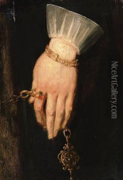 A Lady's Hand Holding A Chain, A Fragment Oil Painting - Sir Anthony Van Dyck