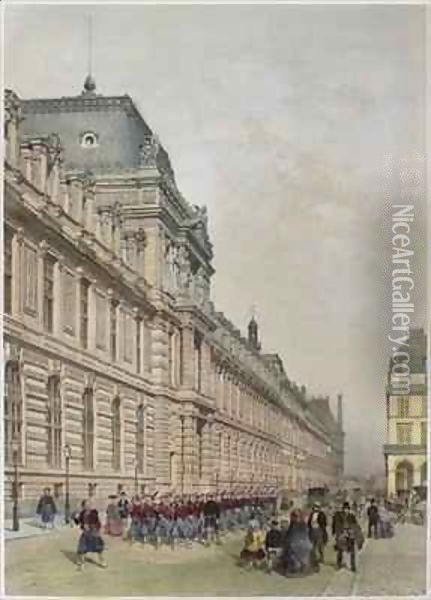 View of the new facade of the Louvre on rue de Rivoli Oil Painting - Philippe Benoist