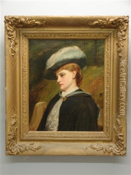 Portrait Of A Woman With Red Hair Wearing Plummed Hat And Cape Oil Painting - Charles Sillem Lidderdale