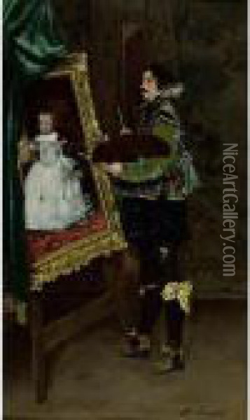 Velazquez Peignant L'infant Marguerite D'espagne Oil Painting - Ferdinand Victor Leon Roybet