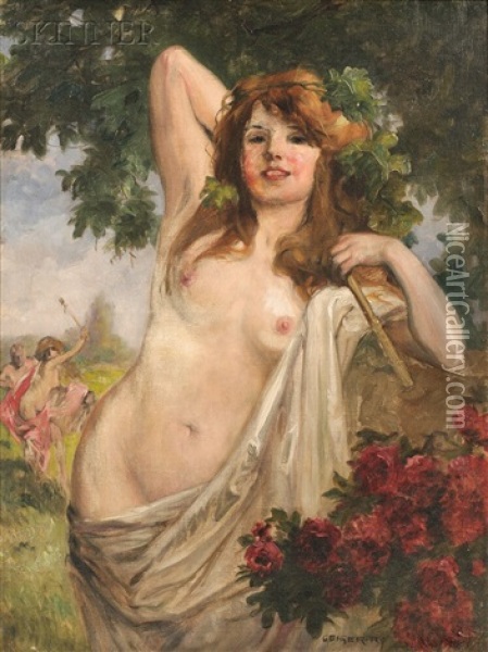 Nymph With Red Roses Oil Painting - Richard Geiger