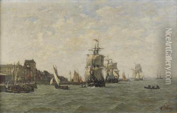 Navires Pres D'un Port Oil Painting - Louis Alexandre Dubourg