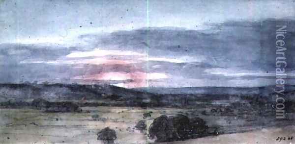Dedham Vale from East Bergholt Sunset Oil Painting - John Constable