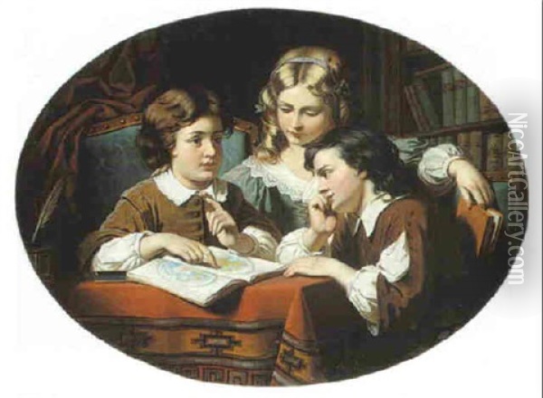 The Young Geographers Oil Painting - Heinrich A. Weber