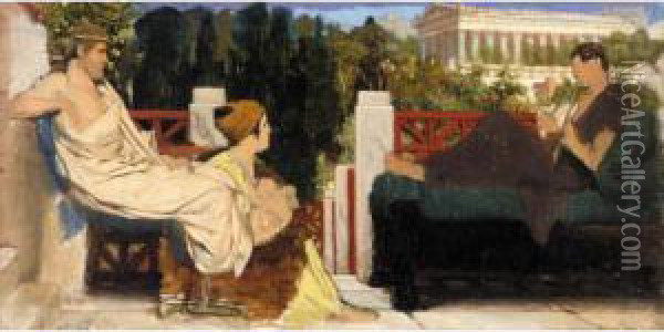 Figures On The Terrace By The Acropolis Oil Painting - Sir Lawrence Alma-Tadema