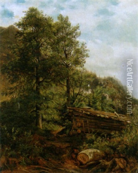 Gebirgslandschaft Mit Einem Holzstapel Oil Painting - Alexandre Calame