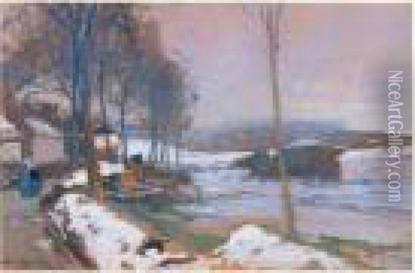Paysage Enneige Dans Les Vosges Oil Painting - Eugne-Louis Gillot