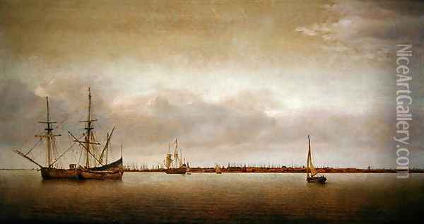 A Galley Frigate and other shipping off Amsterdam Oil Painting - Justus de Verwer