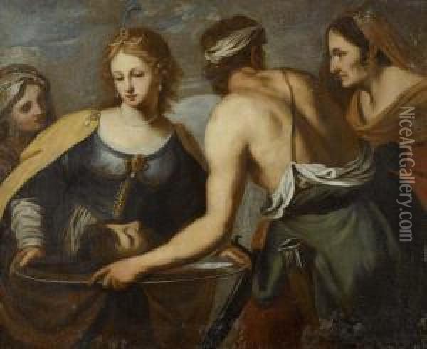 Salome With The Head Of John The Baptist. Oil Painting - Pietro Della Vecchio