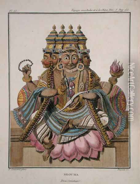 Brahma, Hindu god of creation, from Voyage aux Indes et a la Chine by Pierre Sonnerat, engraved by Poisson, published 1782 Oil Painting - Pierre Sonnerat