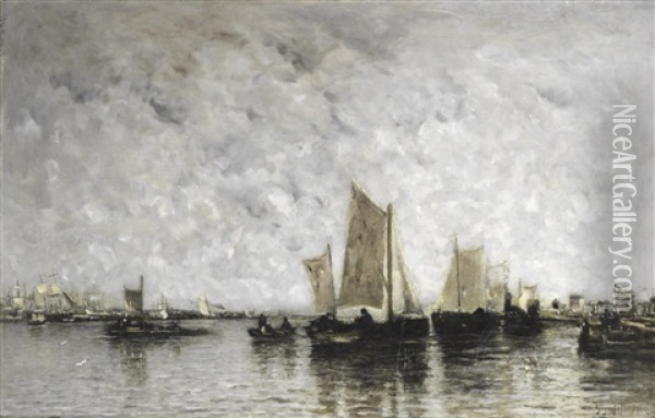 Sail And Steam Vessels In An Estuary Oil Painting - Wilhelm von Gegerfelt