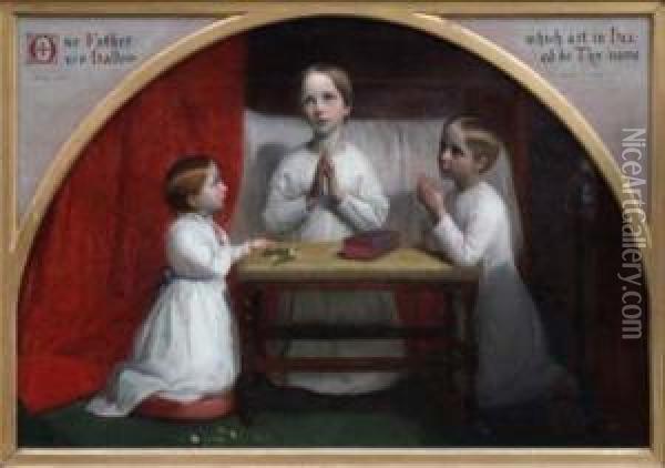 Portrait Ofthree Young Children Kneeling Oil Painting - A. Sheldon Williams