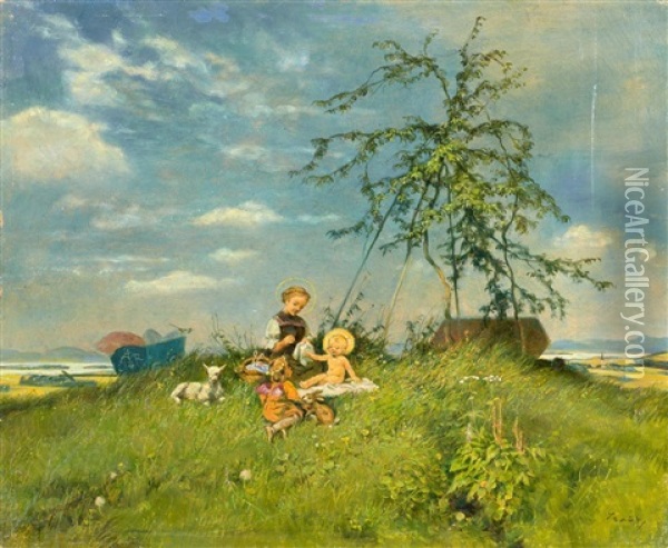 Maria Mit Dem Heiligen Kind Auf Der Sommerwiese Oil Painting - Gustav Traub