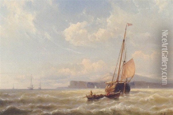 Shipping Off The Coast In Breezy Weather Oil Painting - Hermanus Koekkoek the Younger