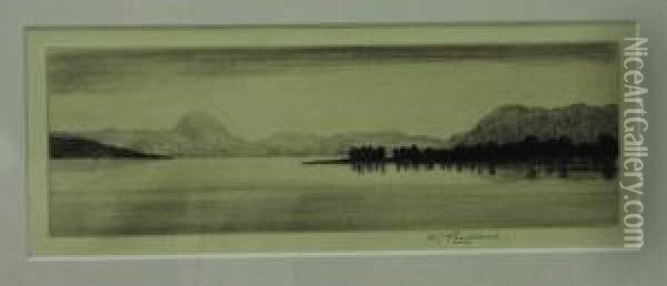 A West Highland Loch. Drypoint Etching,signed. Oil Painting - William Renison