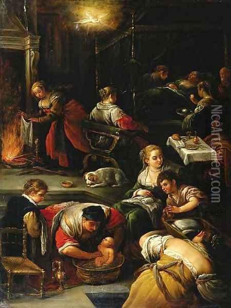 The Birth of the Virgin Oil Painting - Jacopo Bassano (Jacopo da Ponte)