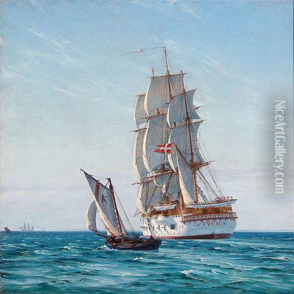 Seascape With The Frigate Fyn Oil Painting - Vilhelm Karl Ferd. Arnesen
