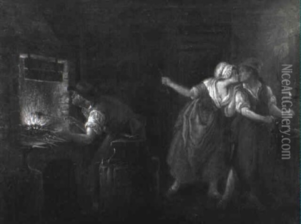 Blacksmith Cuckolded At His Forge Oil Painting - Leonard de France
