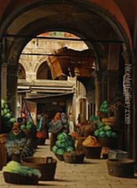 Market Scene Oil Painting - Josef Theodor Hansen
