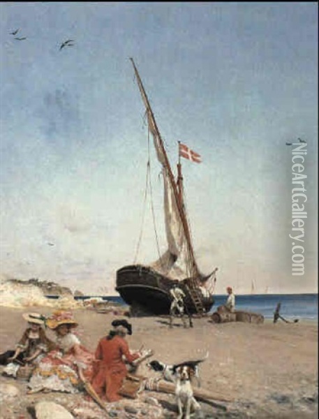 On The Beach Oil Painting - Lucius Rossi