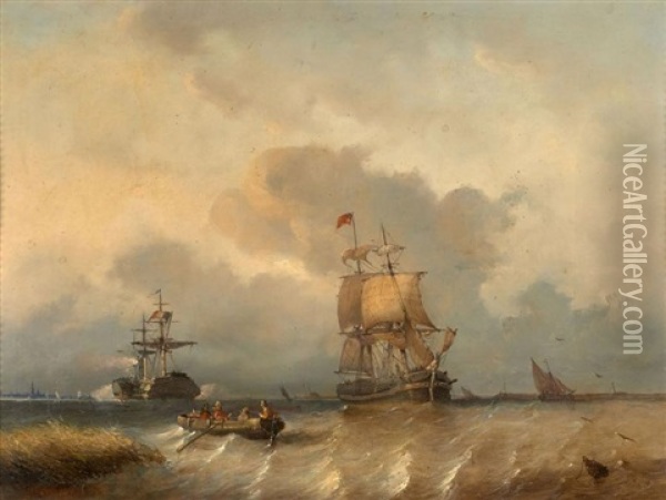 Scene Maritime Animee Devant Anvers Oil Painting - Antonie Waldorp