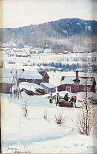 Vinterlandskap Med Figurer Oil Painting - Gustaf Albert