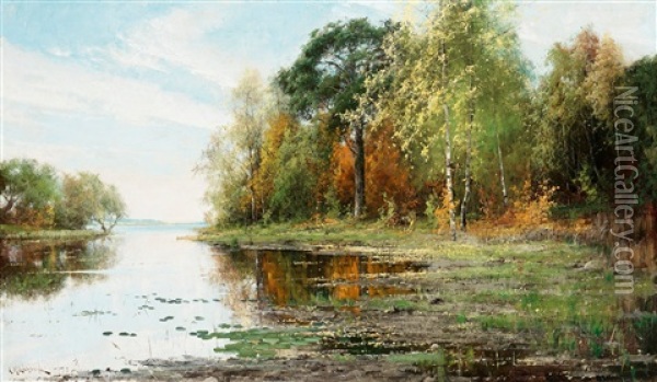 Insjolandskap I Hostskrud Oil Painting - Arvid Mauritz Lindstroem