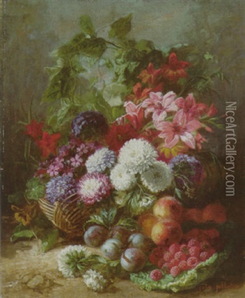 Stilleben Mit Blumen Und Fruchten Oil Painting - Jules Antoine Pelletier