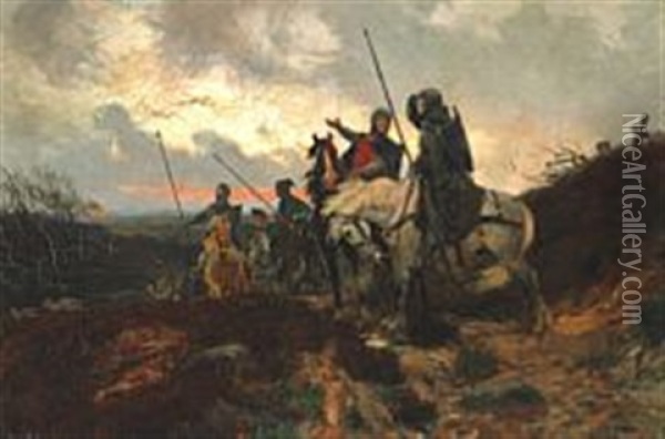 The Conspirators Ride From Finderup Barn After The Murder Of Erik Glipping In 1286 Oil Painting - Otto Bache