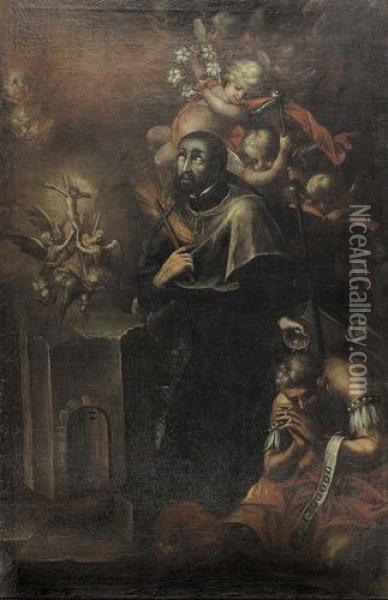 Standbild Des Heiligen Franz Xaver In Vision. Oil Painting - Johann Achert