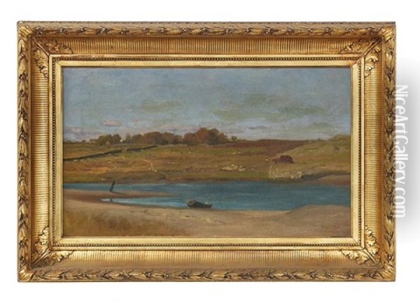 Rural River Landscape Oil Painting - Marcus A. Waterman