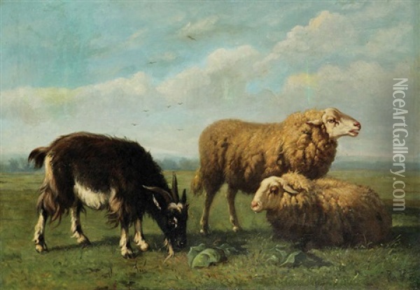 Moutons Et Bouc Au Pre Oil Painting - Louis Robbe
