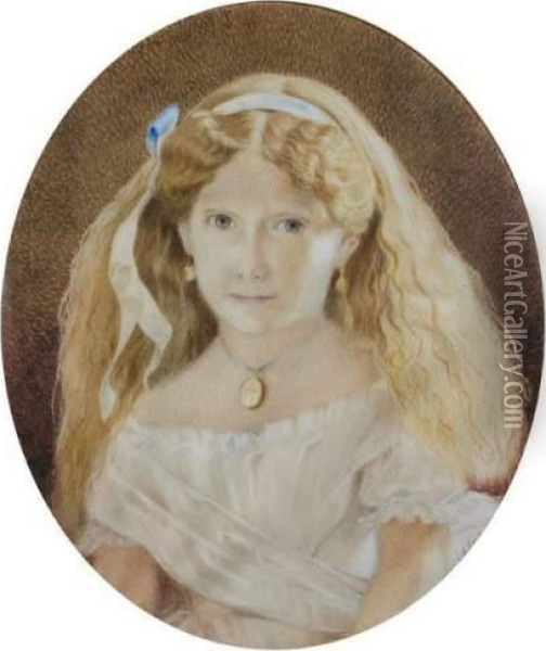 Portrait De Jeune Fille Au Ruban Bleu Oil Painting - Charles Burton Barber