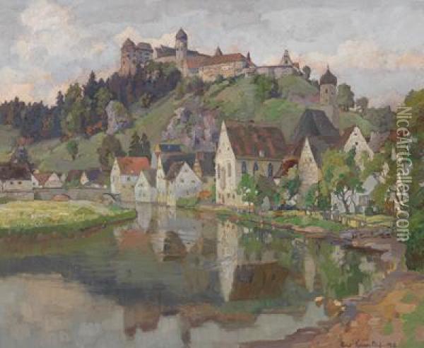 Blick Auf Harburg An Der Wornitz Mit Der Hochgelegenen Burg Der Fursten Zu Oettingen-wallerstein Oil Painting - Richard Kaiser