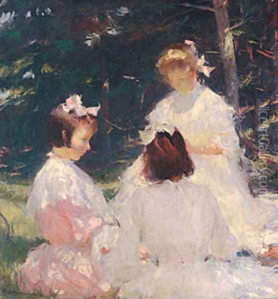 Children in Woods 1905 Oil Painting - Frank Waller