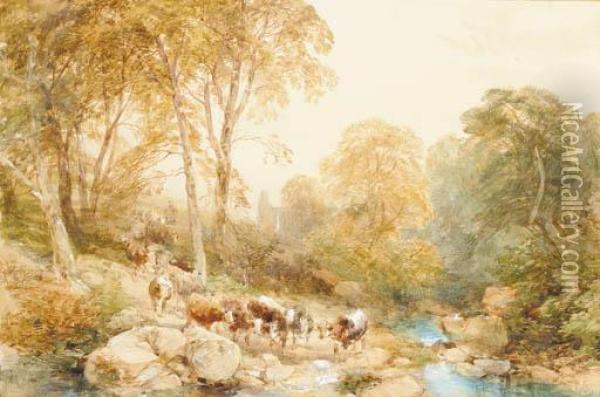 Bolton Abbey And Woods; And Betws-y-coed Mill Oil Painting - James Duffield Harding