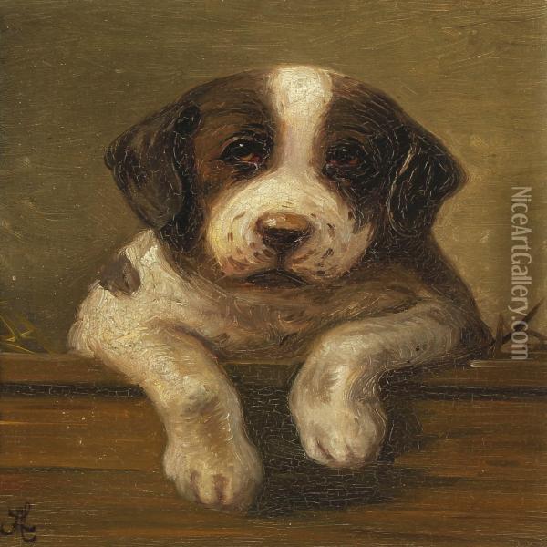 Puppy Oil Painting - Agnes Lunn