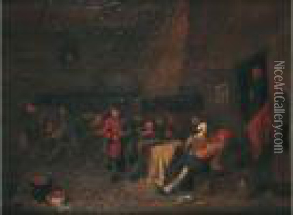 Scene D'interieur De Taverne Avec Un Joueur De Cornemuse Oil Painting - Maarten Van Heemskerck