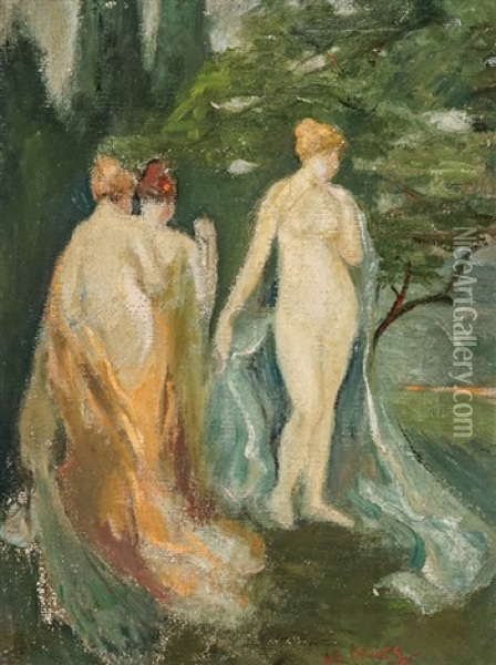 Nudes In A Landscape Oil Painting - Arthur B. Davies