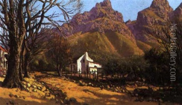 Cape Houses Under The Mountain Oil Painting - Tinus de Jongh