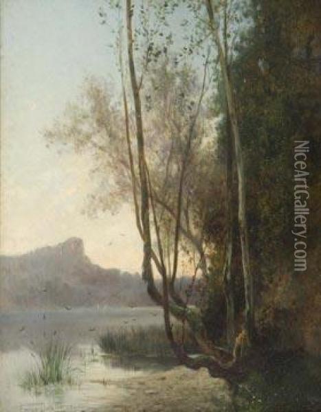 A River Landscape At Dusk. Oil Painting - Louis Emile Dardoize