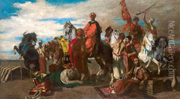 Orientalische Reiter Bei Der Rast Oil Painting - Otto Von Faber Du Faur
