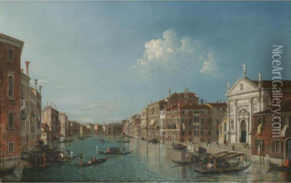 Venice, A View Of The Grand 
Canal Looking South-east With The Church Of San Stae And The Fabbriche 
Nuove Oil Painting - (Giovanni Antonio Canal) Canaletto