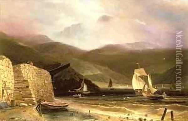 View of Arran With Sailing Vessels In A Squall Oil Painting - William Daniell RA