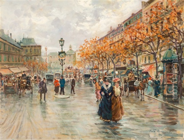 Herbstlicher Boulevard In Paris Oil Painting - Carlo Brancaccio