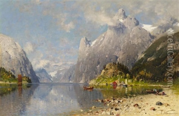 Sommerliche Fjordlandschaft Oil Painting - Adelsteen Normann