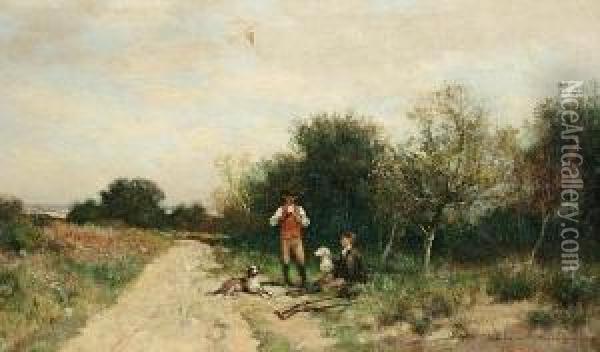 Hunters Taking A Break Oil Painting - Alfred Wordsworth Thompson