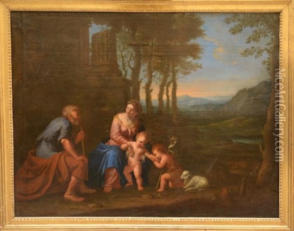 La Sainte Famille Et Saint Jean Baptiste Devant Des Ruines Antiques Oil Painting - Reynaud Levieux