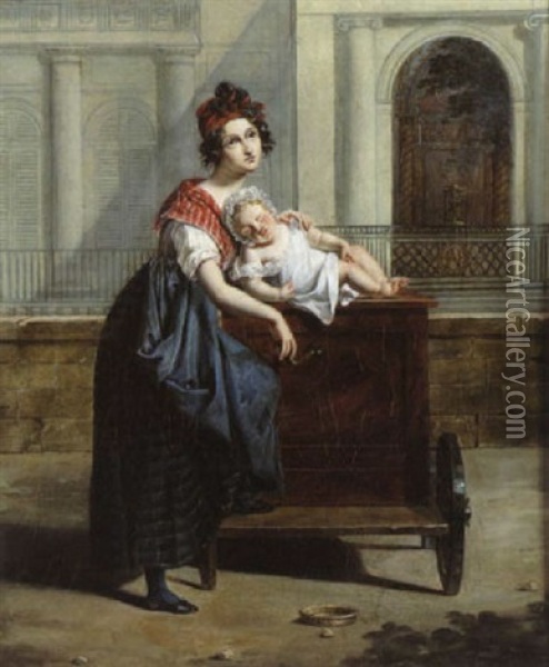 Une Joueuse D'orgue De Barbarie Oil Painting - Hortense Haudebourt Lescot