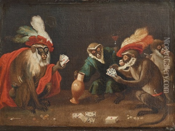 Card Playing Monkeys Oil Painting - Abraham Teniers